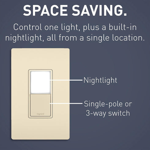 Legrand radiant NTL873LACC6 15 Amp Combination Adjustable LED Night Light and 3-Way Decorator Rocker Switch for Hallways or Kids Bedrooms, Light Almond (1 Count) by Pass & Seymour