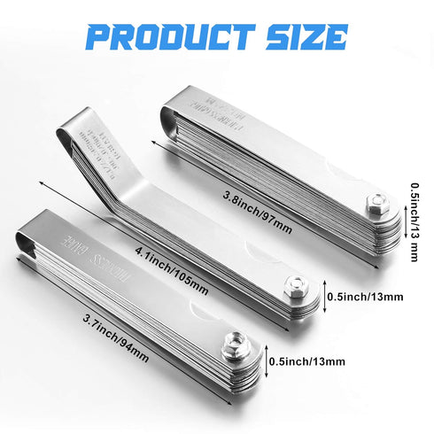 Weewooday 3 Pieces Stainless Steel Feeler Gauge Dual Marked Metric Offset Valve Thickness Gauge 32-Pieces/ 26-Pieces/ 16-Pieces Feeler Gauge for Measuring Width Thickness