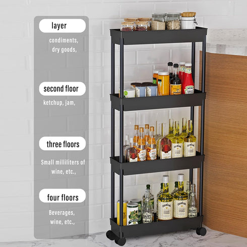 Wensdr 4 39 Inches Tier Kitchen Bathroom Storage Rolling Cart Tall Slim Utility Rolling Shelf Cart with Wheels Coner