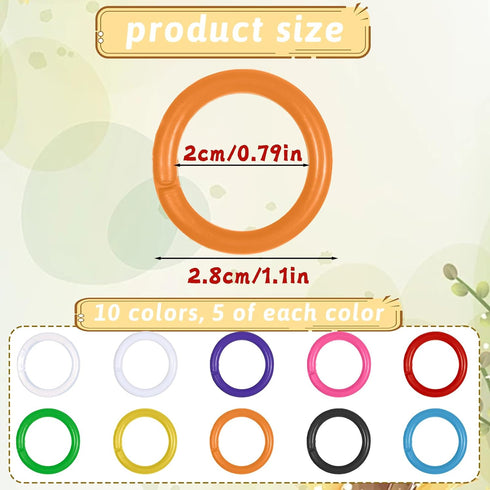 Aysatogc 50Pcs 0.78'' 10 Loose Leaf Binder Rings, Colorful Plastics Loose Leaf Book Rings Small Book Notebook Paper