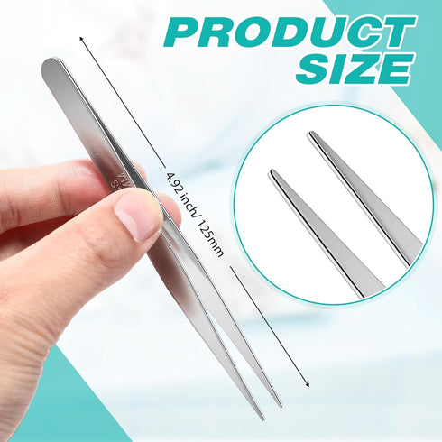 10 Pcs Stainless Steel Tweezers, Long Tweezers with Flat Round Tip for Hair Removal and Electrical Repair