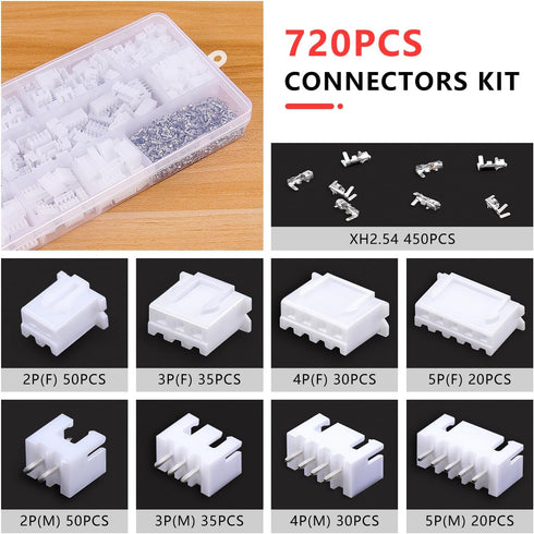 Zhushan JST Connector Kit - 720PCS JST-SM, AWG 24-16 (0.25-1.5mm²) with Molex Crimper for AMP-TE,