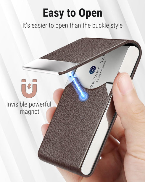 MaxGear Business Card Holder, PU Leather & Stainless Steel Case for Men or Women, RFID Blocking, Coffee