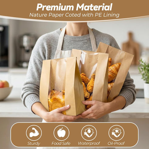 100 120 Tripho Pcs Bread Bags for Homemade Bread with Clear Window & Stickers, Sourdough Bread Bags for Storage