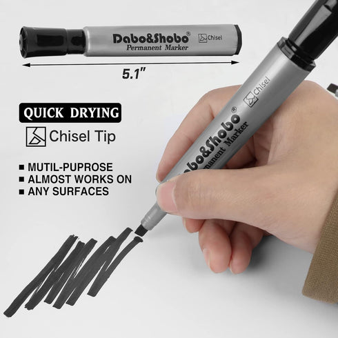 Dabo&Shobo 72 Pack Permanent Markers, Chisel Point, Quick Drying Ink, Black Permanent Markers for Doodling, Marking