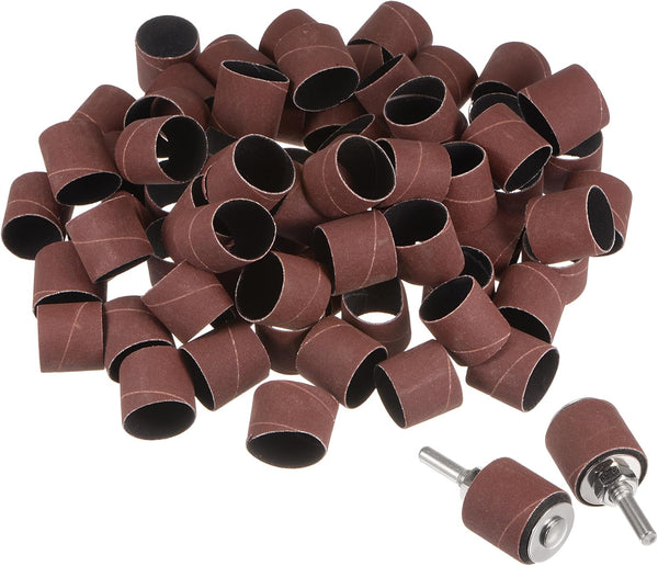 uxcell 50 Pcs 1 Inch Sanding Sleeves Sandpaper Set, 240 Grit with 2 Pcs 0.79 Inch Drum Mandrels for Rotary Tools