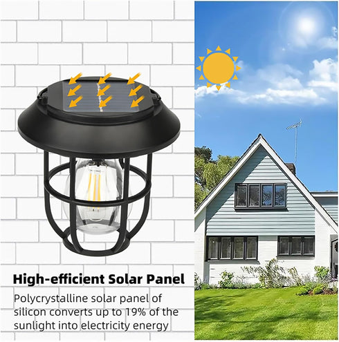 Sunfee 2 Pack Solar Lantern Wall Lights Fixtures with Motion Sensor, Solar Powered Porch Light, Vintage Hanging Solar