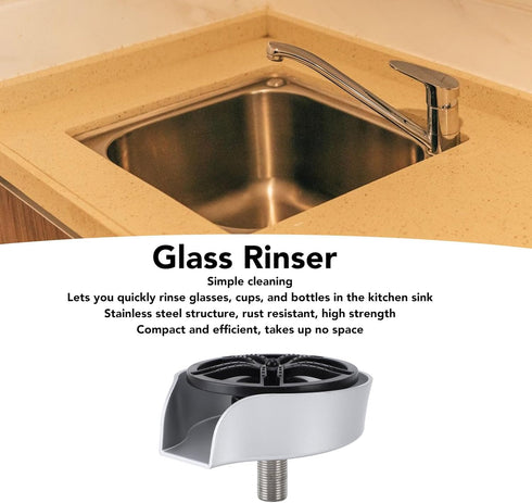 G1/2 Glass Rinser Automatic Rotating Cup Washer, High Pressure Jet Sprayer with Thread, Stainless Steel Sink Mounted