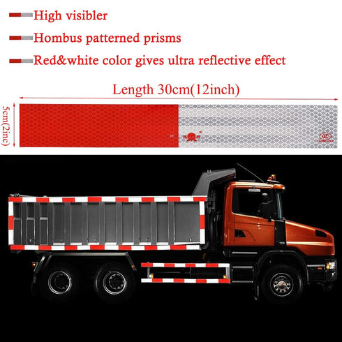 10Pcs Micro Prismatic Reflective Tape, Red White, 2" X 12' Waterproof Self-Adhesive Safety Warning Tape