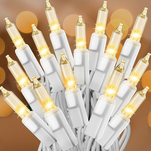 Clear Christmas Lights 33FT 100 Incandescent Bulbs, Warm White Mini Lights with White Wire for Indoor Outdoor Festival