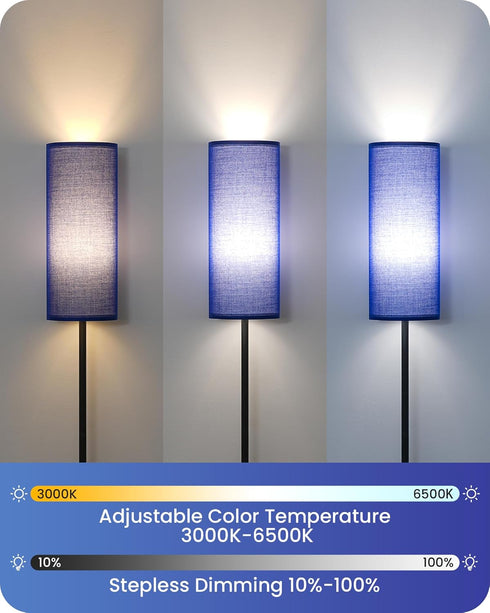 Dimmable 64.4" 10W 900LM Bulb 3000K-6500K, U06LD05W1 Blue Floor Lamp for Living Room with Remote and Foot Switch