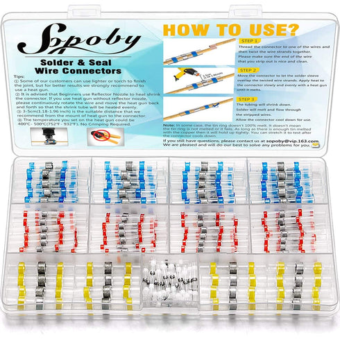 120PCS Solder Seal Wire Connectors - Sopoby Heat Shrink Waterproof Butt Connector Kit for Automotive Marine Electrical