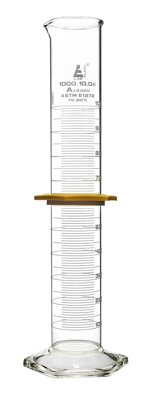 EISCO 1000mL Graduated Cylinder, ASTM Class A Tolerance ±3.00mL, Borosilicate 3.3 Glass with Protective Collar