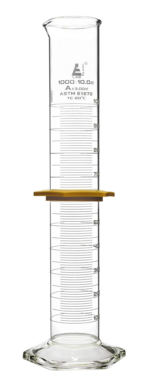 EISCO 1000mL Graduated Cylinder, ASTM Class A Tolerance ±3.00mL, Borosilicate 3.3 Glass with Protective Collar