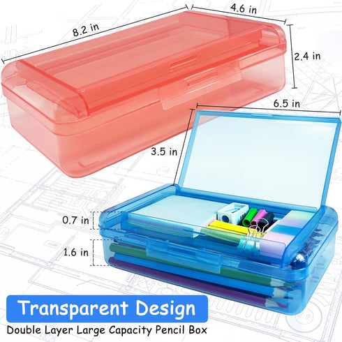 Double Layer Large Capacity Pencil Box, Plastic Translucent Hard Pencil Case with Snap-Tight Lid