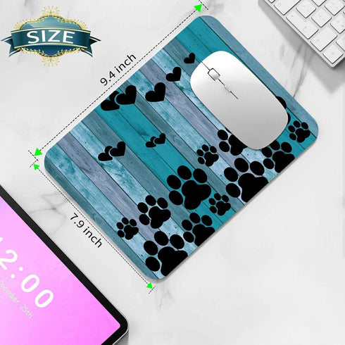 Rossy Mouse Pad, Dog Paw Prints on Wood Pattern Design, Customized Gaming Mousepad with Non-Slip Rubber Base