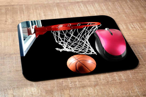 Sport Rectangle Gaming Mousepad - Basketball with Hoop Black Mouse Pad for Computer Desk Laptop Office 9.5 x 7.9 Inch