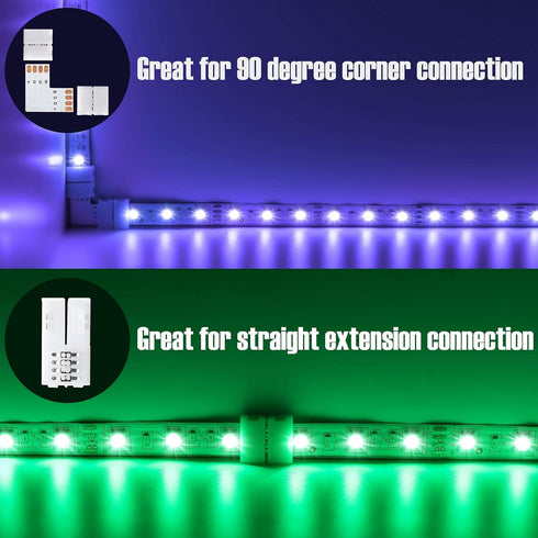 20Packs 4-Pin 22Pcs 10mm 10mm 4pin JACKYLED L Shape LED Connectors with Clips for Strip Lights