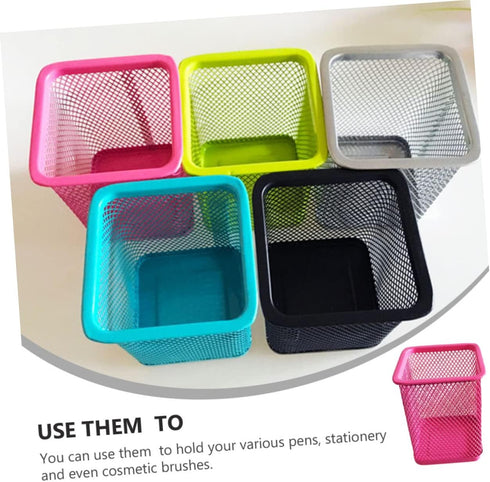 Operitacx 3pcs Pen Bucket Colored Pencils Metal Holder - Square Mesh Pencil Holder for Desk & Makeup Brushes