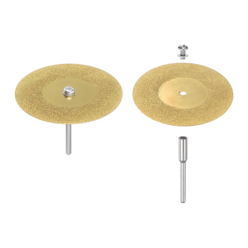 10pcs Diamond Cutting Wheel 50mm, Titanium Coating Cut Off Discs with 2pcs 3mm Mandrel