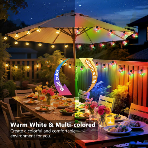 22ft 20 G40 Bulbs Dimmable IP65 Outdoor String Lights Battery Powered, Warm White & Multicolor LED Hanging Patio Lights