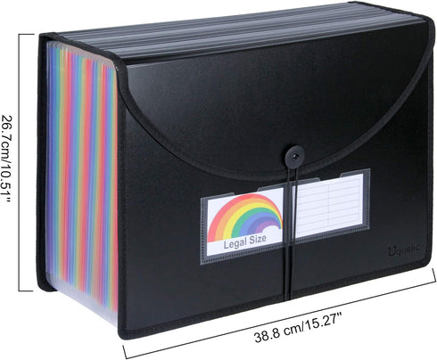 Uquelic Legal Size File Folder with Flap - Portable 24 Pockets Expanding Accordion Organizer, Black