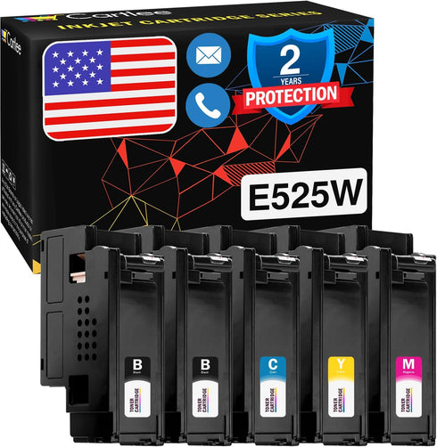 Cartlee Set of 5 High Yield Laser Toner Cartridges for Dell E525DW E525W 525W 525 525DW DPV4T H3M8P Color Printers (2