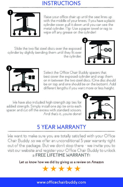 Office Chair Buddy XL - Fix Your Sinking Office Chair in Minutes - Up to 8 Inches of Height Settings - No Tools Needed, Black by Generic