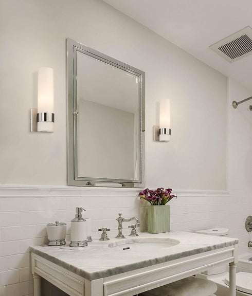 XiNBEi Lighting ADA Wall Sconce, Opal Cylinder Glass in Brushed Nickel, Bathroom Vanity Light for Living Room