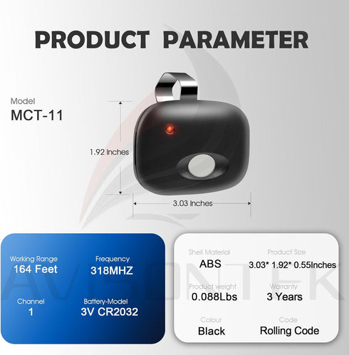Avisontek 2 MCT-11 LD033 LD050 LS0503 X Megacode Linear Garage Door Opener Remote, Year Warranty