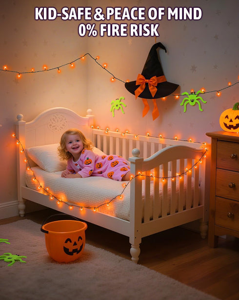 Kelumi 9.8ft 30 Halloween String Lights Battery Operated, Orange Fariy Lights with Timer Waterproof LED Halloween