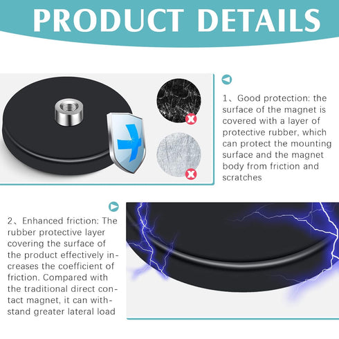 8 30 Lbs M4 1.69 Inches Flutesan Pcs Rubber Coated Magnets Anti Scratch Mounting Magnets Neodymium Magnetic Base