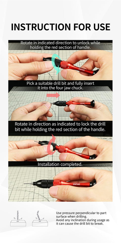 Precision Aluminum Alloy Hand Drill Set, Tungsten Steel Drill Bits (0.3mm-1.2mm) 10pcs for Hobby and Crafts
