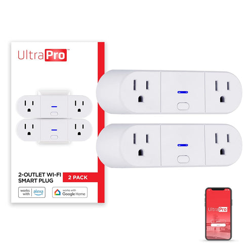 UltraPro Smart Plug WiFi Outlet, Dual Smart Outlet, App Controlled, Works with Alexa, Echo & Google Home, 2 Pack, 51403