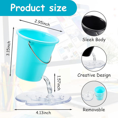 Seajan 2 Pcs Cute Floating Bucket Pencil Case Holder for Office Classroom Desk Accessories, Black and Blue