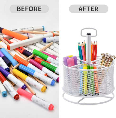 Marbrasse 360-Degree Rotating Mesh Desk Organizer, Multi-Functional Pen Holder with 4 Compartments for Home Office