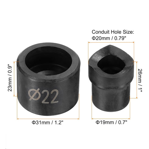2set Conduit Punch and Die 22mm Chrome Steel Manual Knockout Punch Conduit Hole Cutter Set for Hydraulic Knock Out Driver
