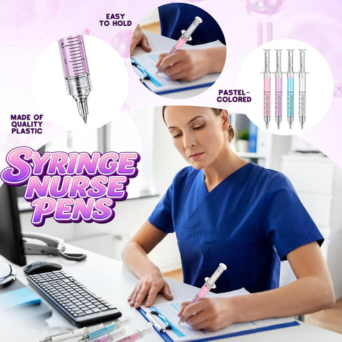 Estune 100 Pcs Syringe Retractable Nurse Pens Novelty Fun Medical Blood Ballpoint Pens Gifts for Nursing Student School
