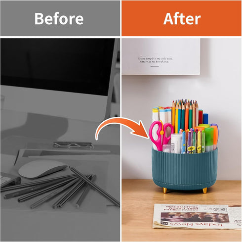 Marbrasse Desk Organizer, 360-Degree Rotating Pen Holder for Desk, 5 Compartments Pencil Organizer, Art Supply Storage