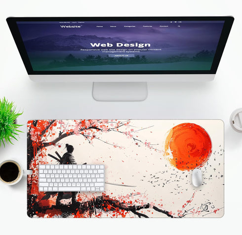 Large Japanese Gaming Mouse Pad, White and Red, Premium Non-Slip Anime Desk Pad for Office, Extended XL XXL Mouse Mat and Laptop Pad, Waterproof and Stiched Edges 31.5 x 15.7 in (sam3) by VNDL