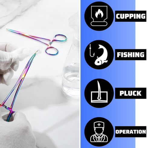 Tweezer(Colorful,2 BBTO Hemostat Curved and Straight Hemostat Forceps Piercing Pliers Forceps, Stainless Steel Straight