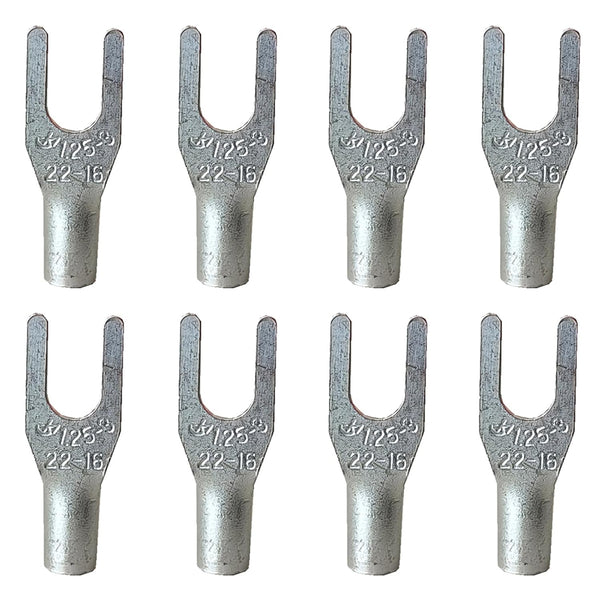 100PCS Non-Insulated AWG22-16 Fork Terminals, Uninsulated Copper #4 Stud Size U Type Connectors