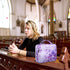 Waterproof Thick Bible Cover Case for Women, Large 11x9x3inch Purple Floral Cover with Strap Pockets