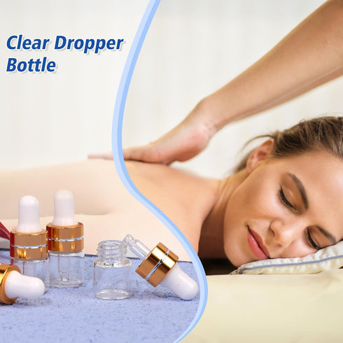 50 Pack 1ml Clear Glass Dropper Bottles, Mini Sample Bottles with 2 Pcs Plastic Droppers for Essential Oils