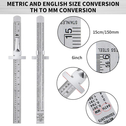 2 Pieces 6 Inch Pocket Ruler, Flexible Stainless Steel Ruler with Detachable Clips for Precision Measurement