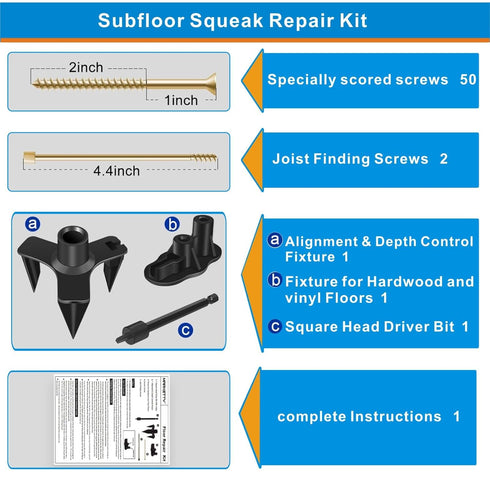Squeaky Floor Repair Kit Floor Squeak Repair Kit 3233 Woodworking Project Kits Fix a Squeaky Floor for Wood Floors Carpeted Floors Hardwood Vinyl Linoleum Floors and Stairs (50)