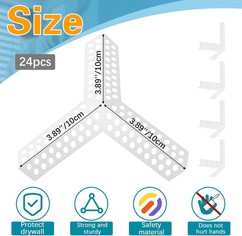 24 Pcs 3 Way Corners for Drywall Drywall Corner Bead Anti Crack Reinforced Corner Bead for Inside Outside Wall Crack Repair Tool