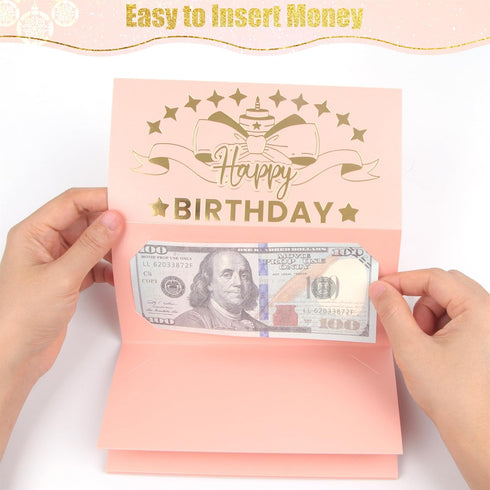 HOMANGA Pink Rose Gold Birthday Money Envelope for Cash Gifts, Surprise Cash Holder for Women, Kids, Girls