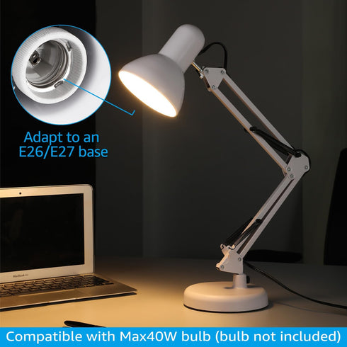 E26 TORCHSTAR Metal Desk Lamp with Clamp, Swing Arm, Architect Adjustable Gooseneck Table Lamp, Clip Desk Lights