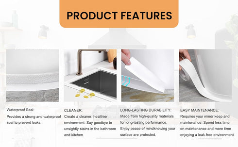 White Caulk Tape, Waterproof Self Adhesive Sealer Strip for Toilet Base, Shower, Wash Basin, Easy to Use